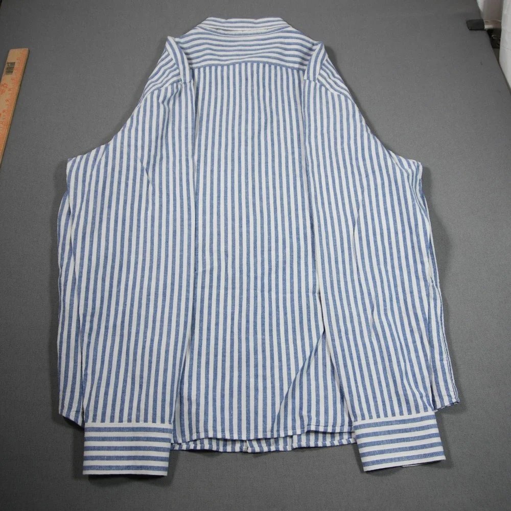 Banana Republic Linen Cotton Untucked Stripe Nautical Slim Fit Striped Shirt XL